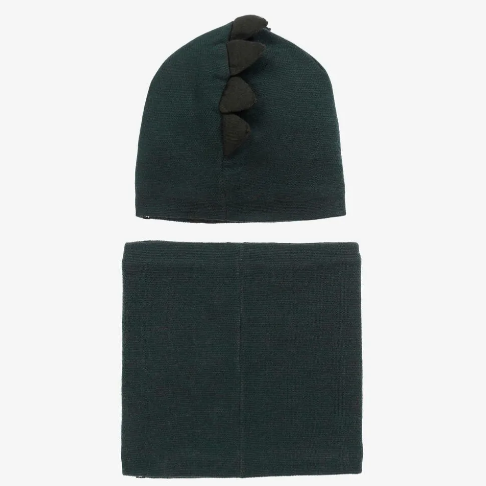 Boys Green Knit Dinosaur Hat & Snood Set
