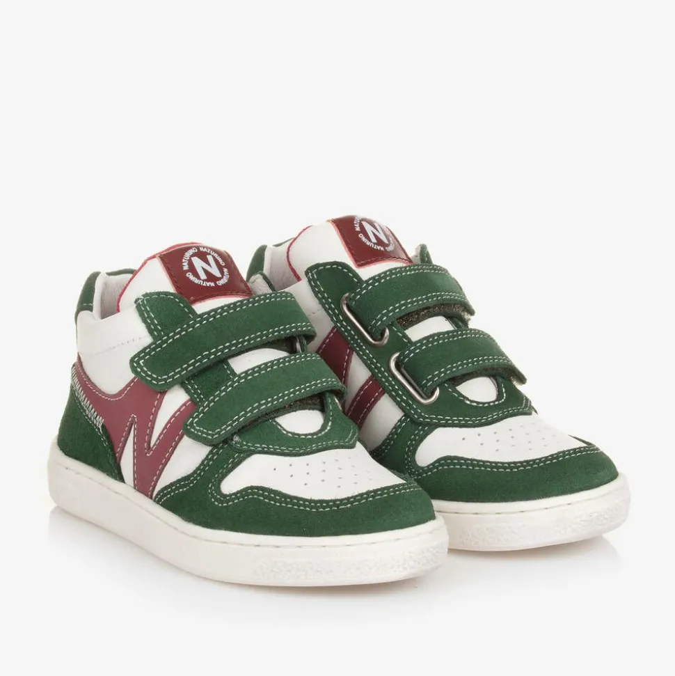 Boys Green Leather Velcro Trainers