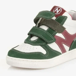 Boys Green Leather Velcro Trainers