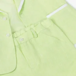 Boys Green Linen Shorts Suit