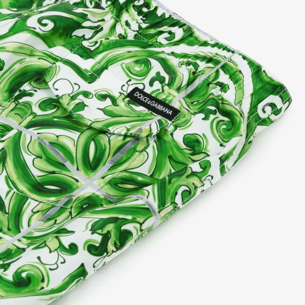 Boys Green Majolica Print Swim Shorts
