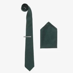 Boys Green Satin Polka Dot Tie Set