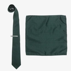 Boys Green Satin Polka Dot Tie Set