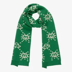Boys Green UFO Wool Knit Scarf (145cm)