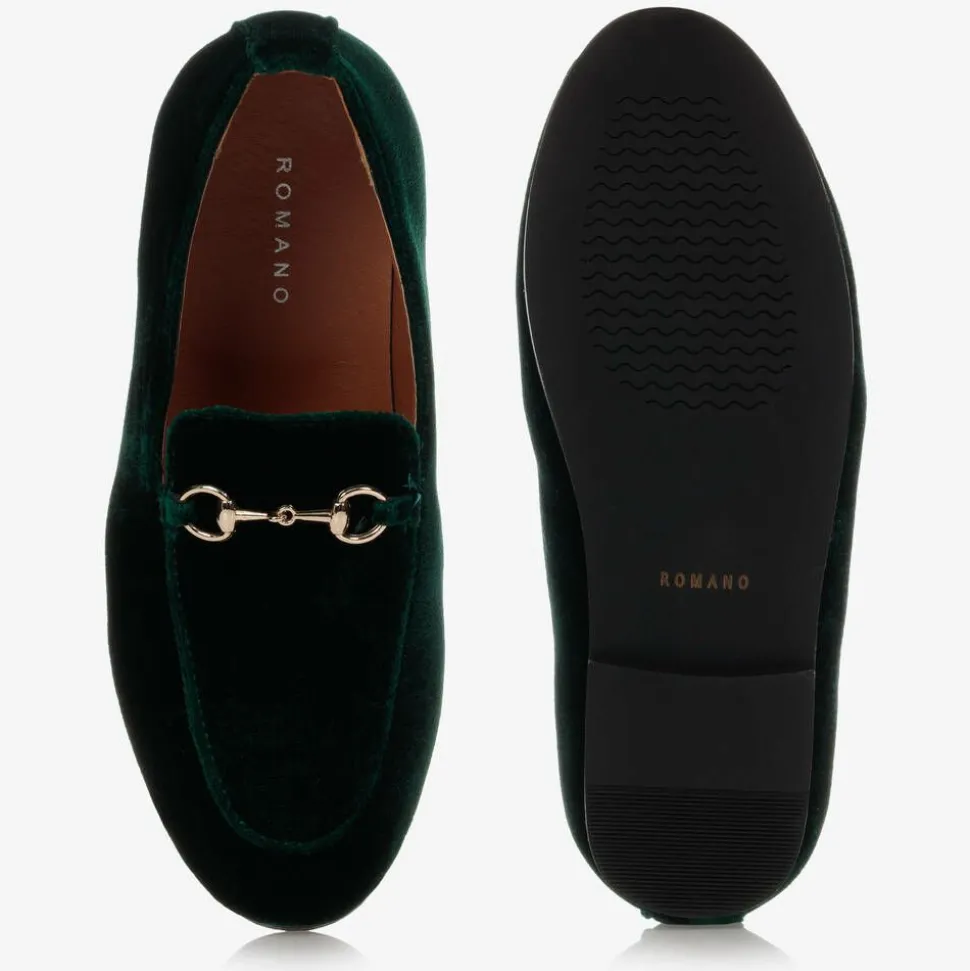 Boys Green Velvet Loafers