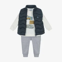 Boys Grey & Blue Cotton Trouser Set