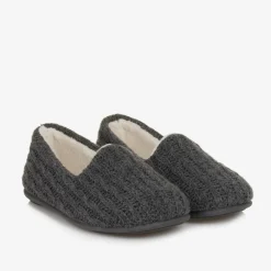 Boys Grey Cable Knit Slippers