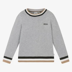 Boys Grey Cotton & Wool Knit Jumper