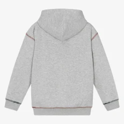 Boys Grey Cotton Contrast Stitch Hoodie