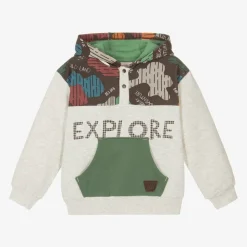 Boys Grey Cotton Explore Hoodie
