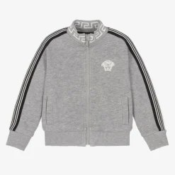 Boys Grey Cotton Medusa Logo Zip-Up Top