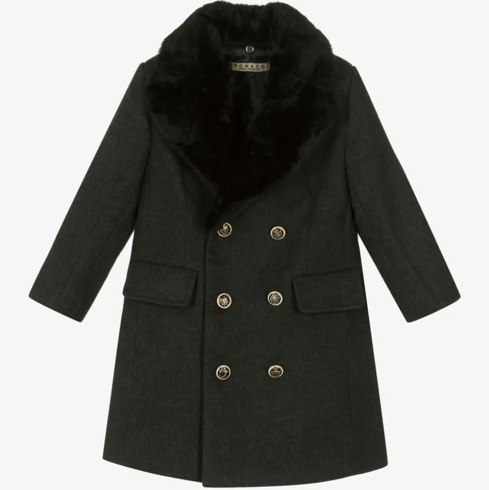 Boys Grey Faux Fur Trim Coat