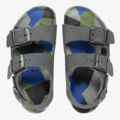 Boys Grey Faux Leather Buckle Sandals