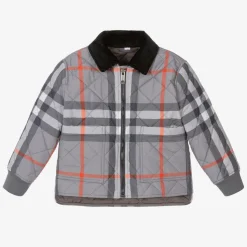 Boys Grey Oversized Check Quilted Jacket