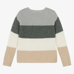 Boys Grey Striped Wool Sweater