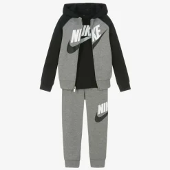 Boys Grey Swoosh Tracksuit Set