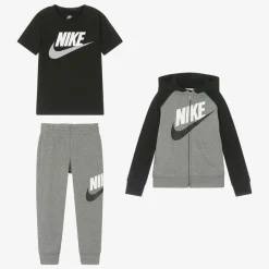 Boys Grey Swoosh Tracksuit Set