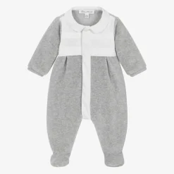 Boys Grey Velour Babygrow