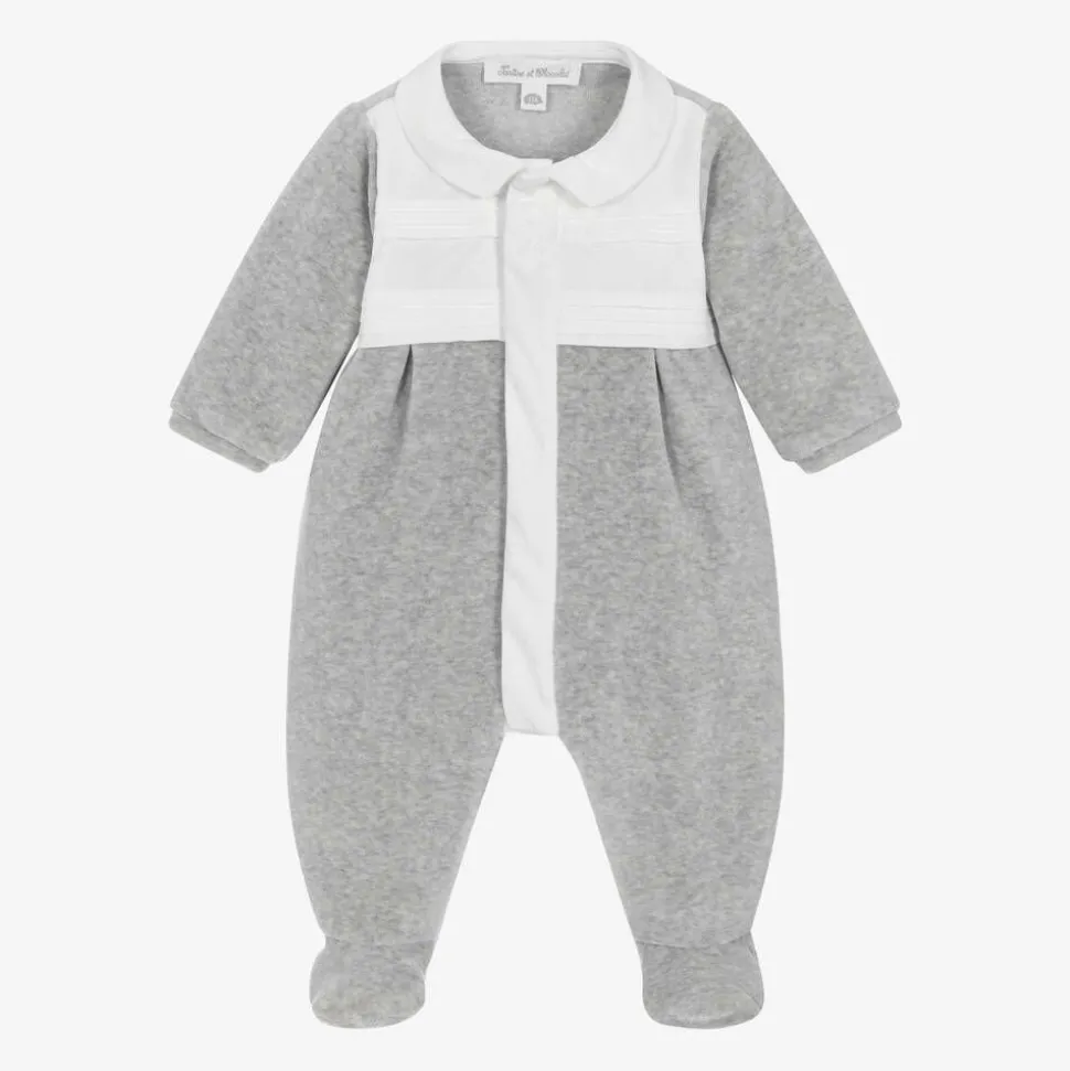 Boys Grey Velour Babygrow