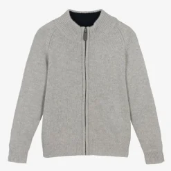 Boys Grey Wool Zip-Up Cardigan