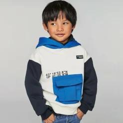 Boys Ivory & Blue Colourblock Hoodie