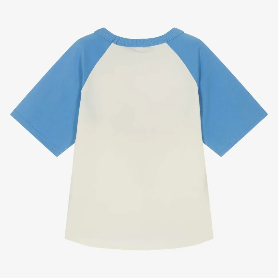 Boys Ivory & Blue Cotton Car T-Shirt