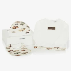 Boys Ivory Cotton Cars Babysuit Gift Set