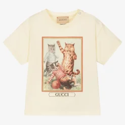 Boys Ivory Cotton Cats T-Shirt