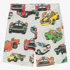 Boys Ivory Cotton Race Car Shorts