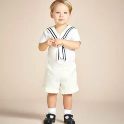 Boys Ivory Cotton Sailor Buster Suit