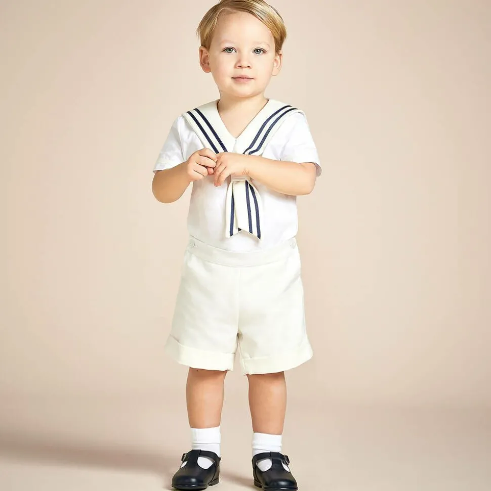 Boys Ivory Cotton Sailor Buster Suit