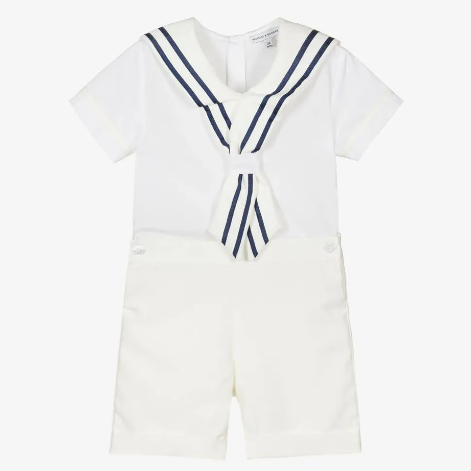 Boys Ivory Cotton Sailor Buster Suit
