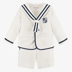 Boys Ivory Herringbone Sailor Shorts Suit