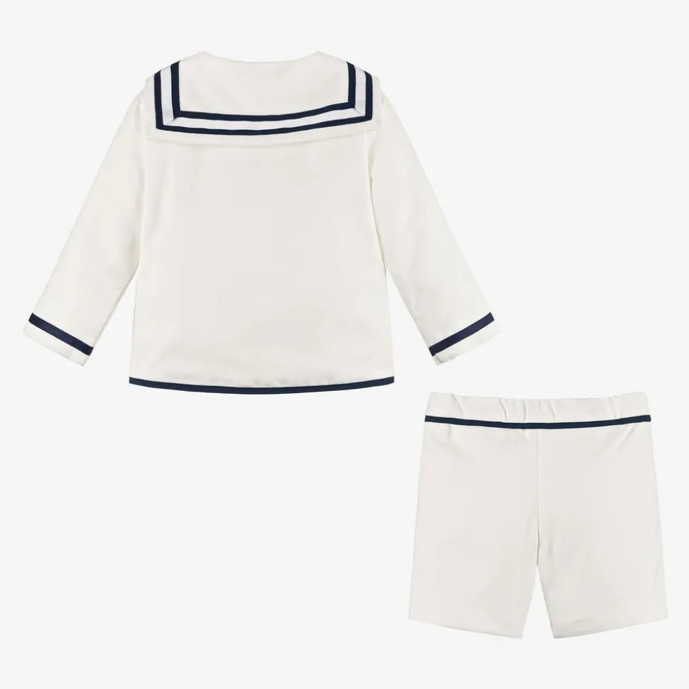 Boys Ivory Herringbone Sailor Shorts Suit