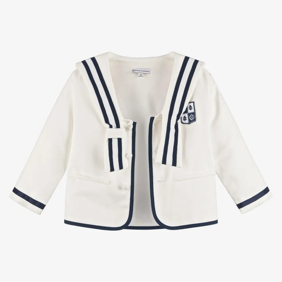 Boys Ivory Herringbone Sailor Shorts Suit