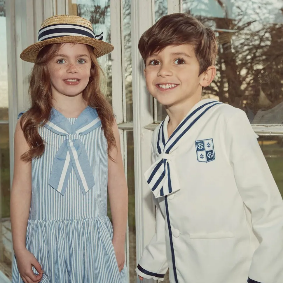 Boys Ivory Herringbone Sailor Shorts Suit