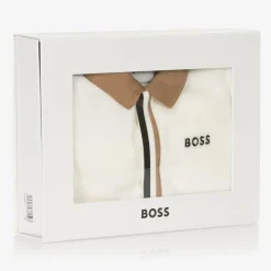 Boys Ivory Velour Babygrow