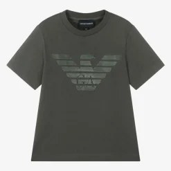Boys Khaki Green Cotton Eagle T-Shirt
