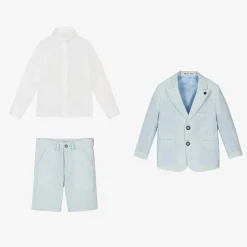 Boys Light Blue Stripe Cotton Shorts Suit