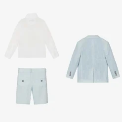 Boys Light Blue Stripe Cotton Shorts Suit