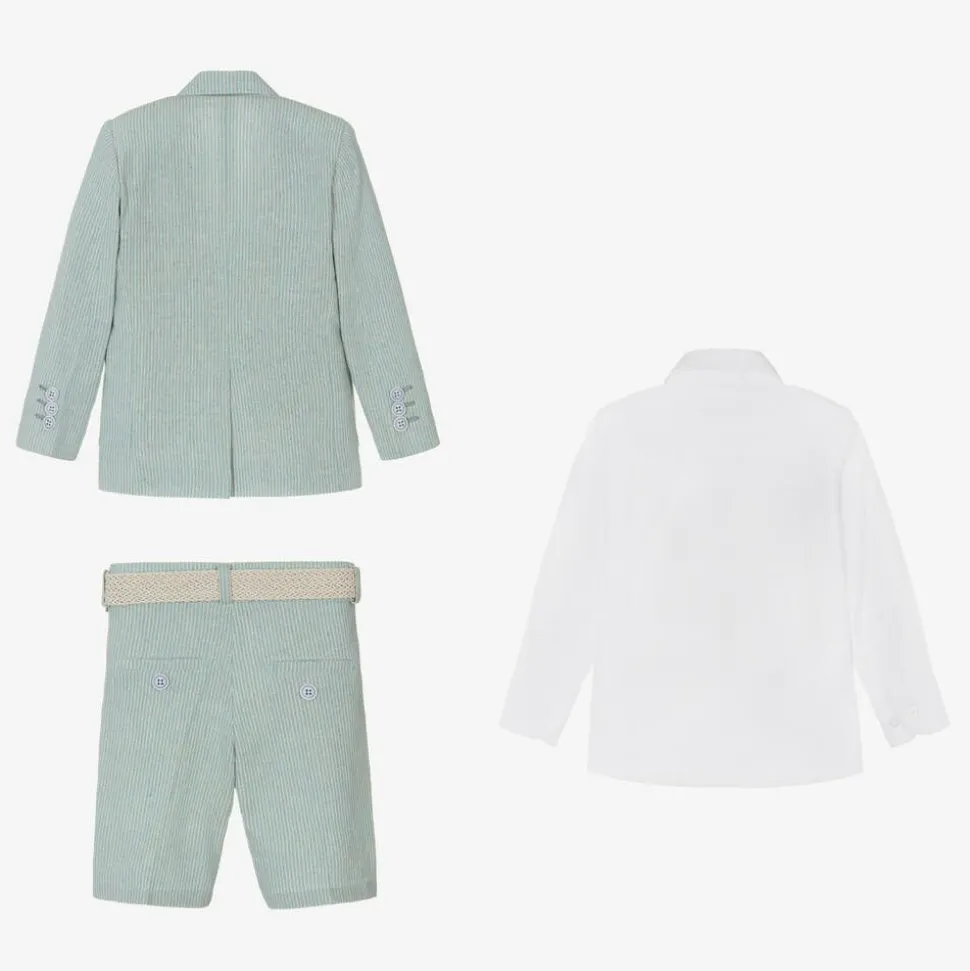 Boys Mint Blue Cotton Stripe Shorts Suit