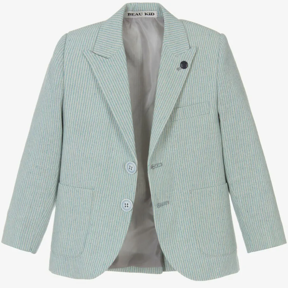 Boys Mint Blue Cotton Stripe Shorts Suit