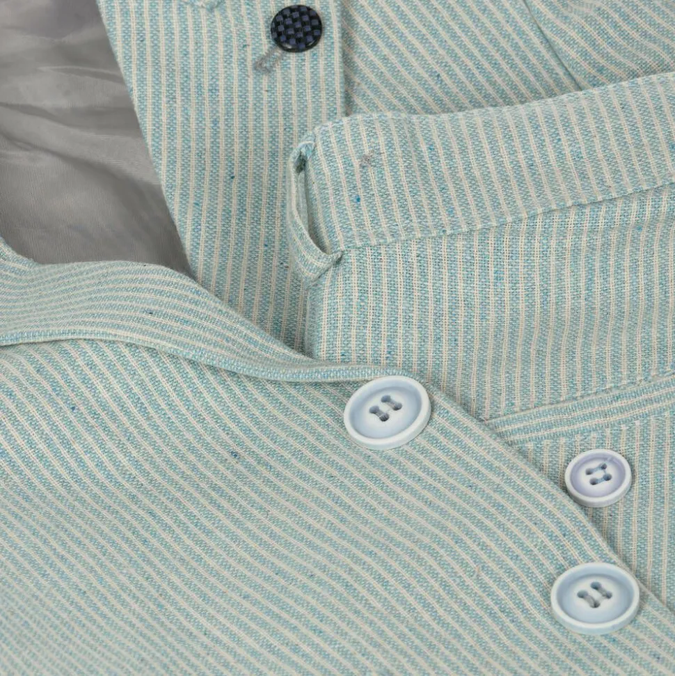 Boys Mint Blue Cotton Stripe Shorts Suit