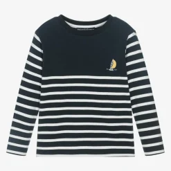 Boys Navy Blue & White Striped Cotton Top