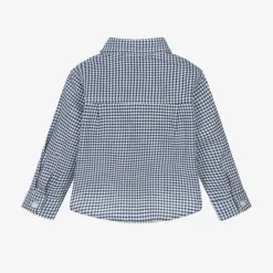 Boys Navy Blue Check Cotton Shirt