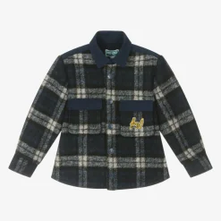 Boys Navy Blue Check Shacket