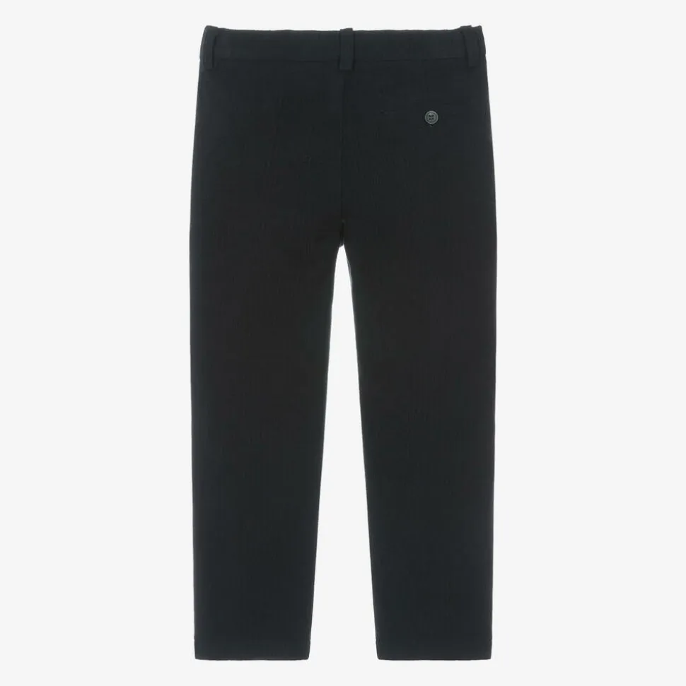Boys Navy Blue Check Trousers