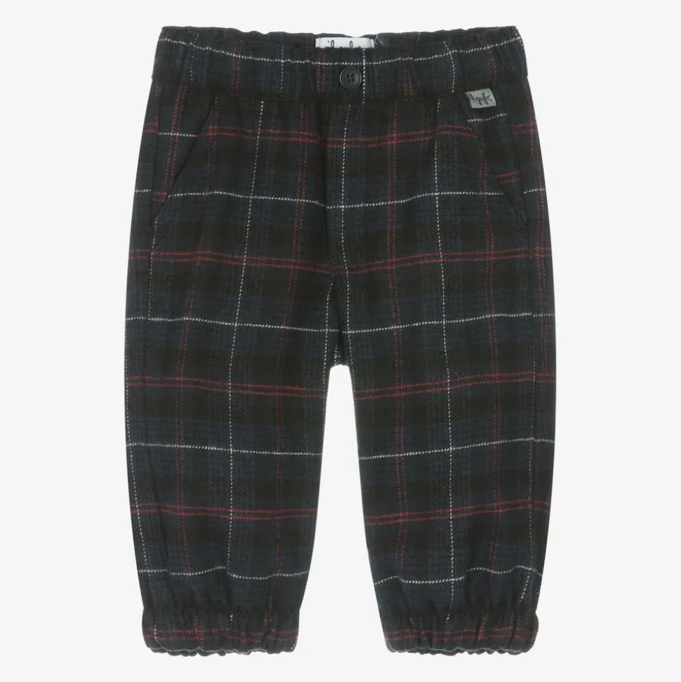 Boys Navy Blue Check Trousers