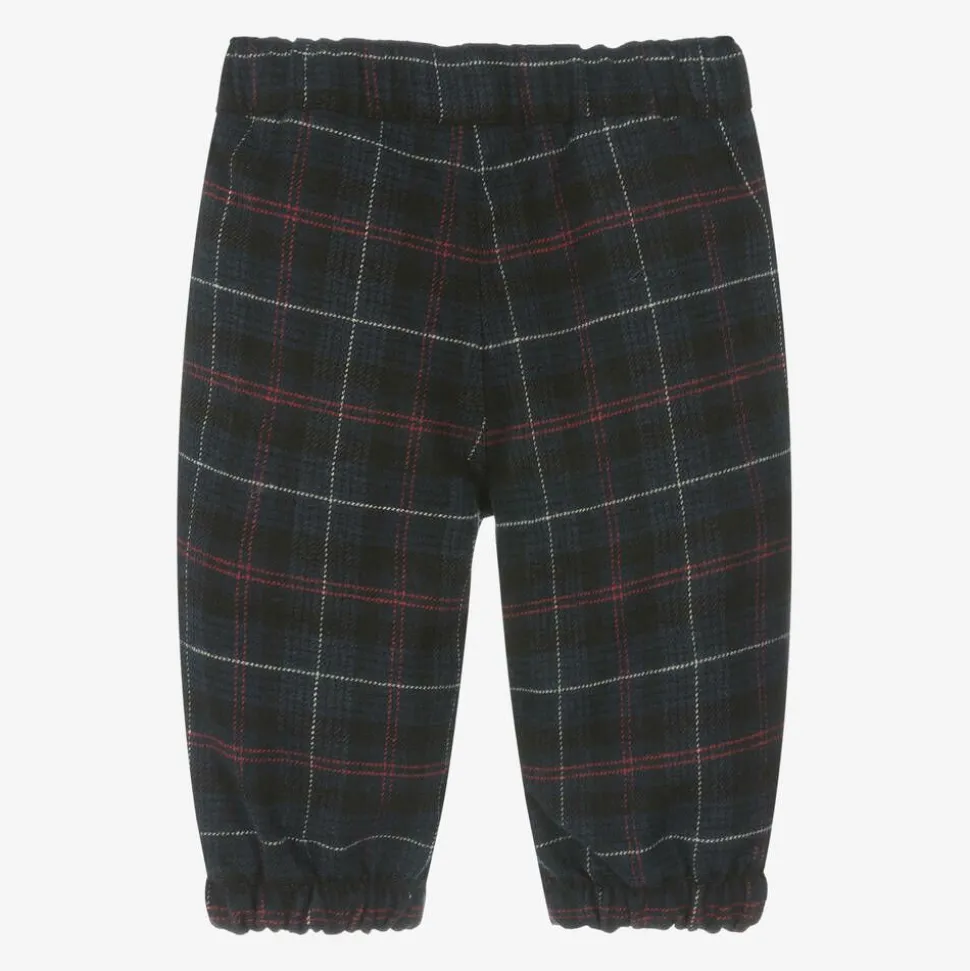 Boys Navy Blue Check Trousers
