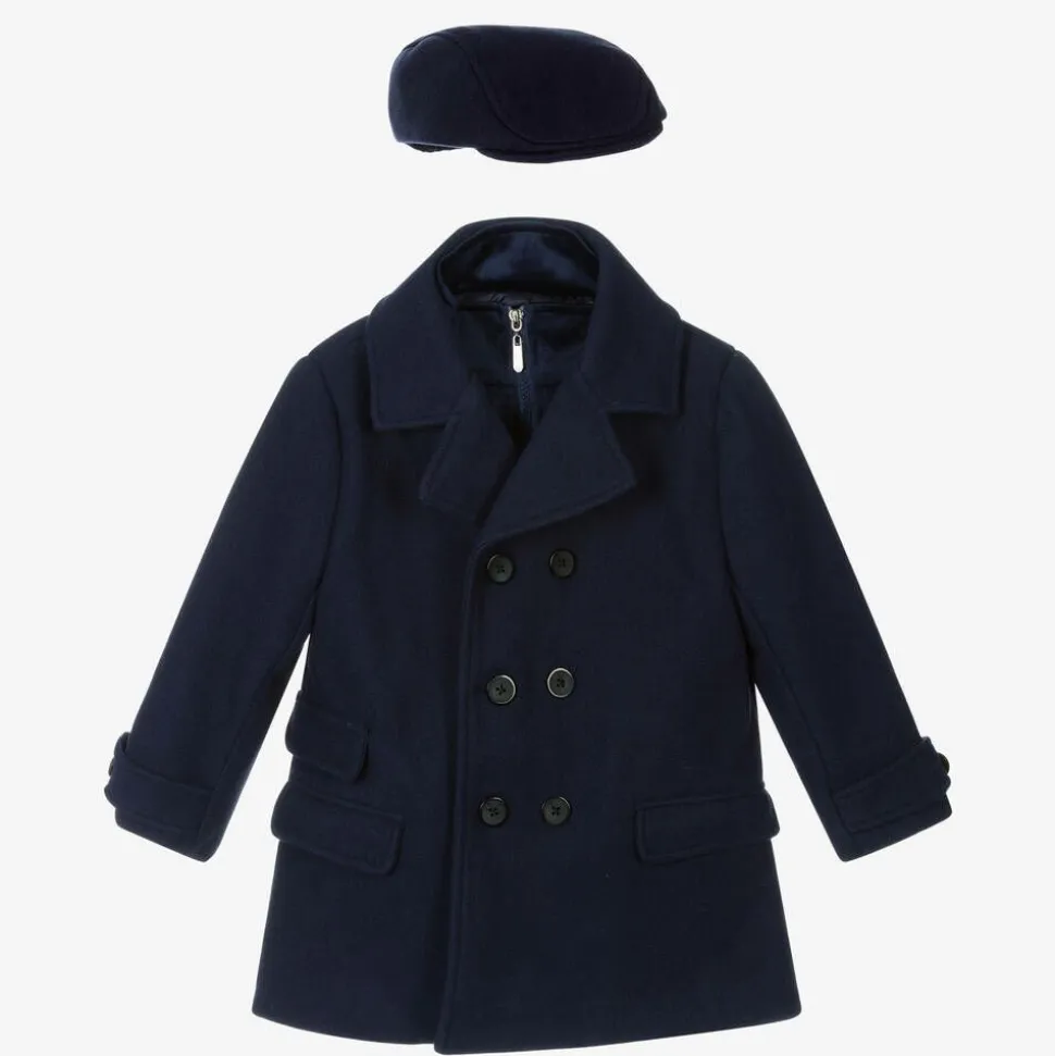 Boys Navy Blue Coat & Hat Set